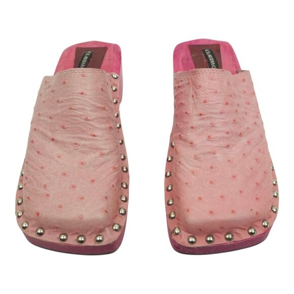 Claudia Ciuti Studded Clogs Mule Women US 6 EU 36 Pink Textured Ostrich Leather - Picture 9 of 16
